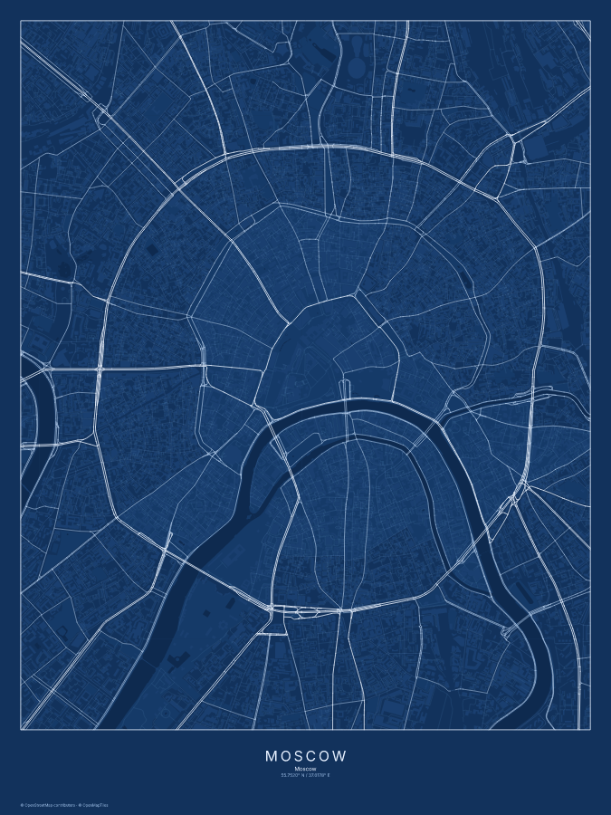 Moscow map poster, blueprint style