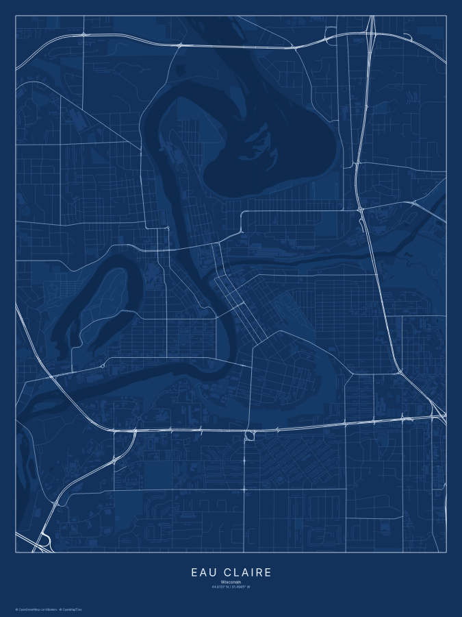 Eau Claire map poster, blueprint style