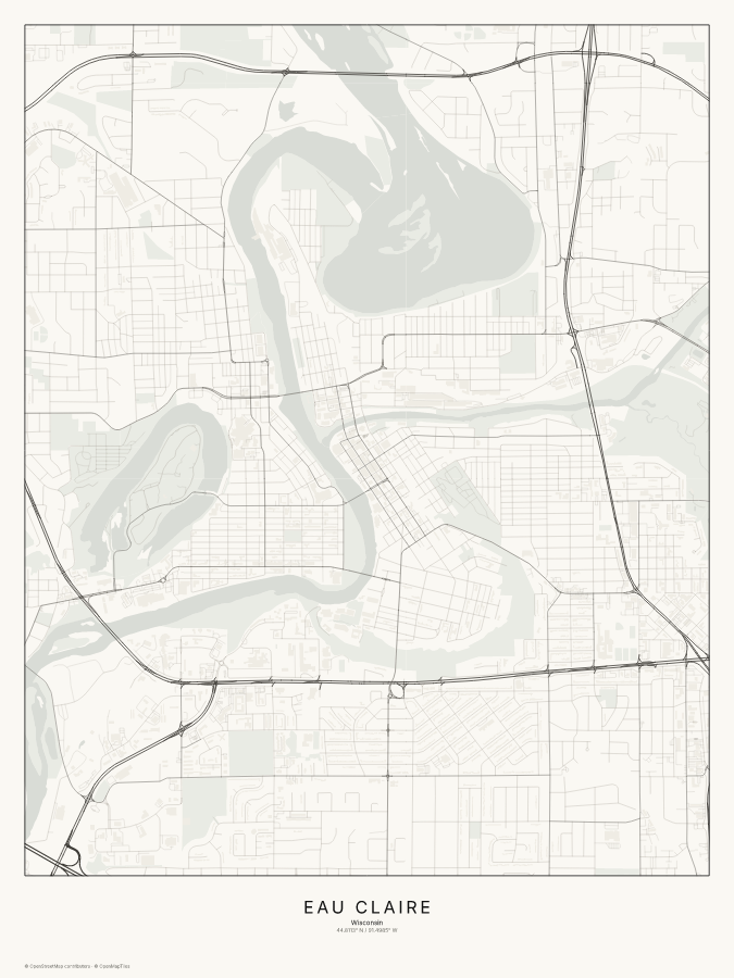 Eau Claire map poster, classic style