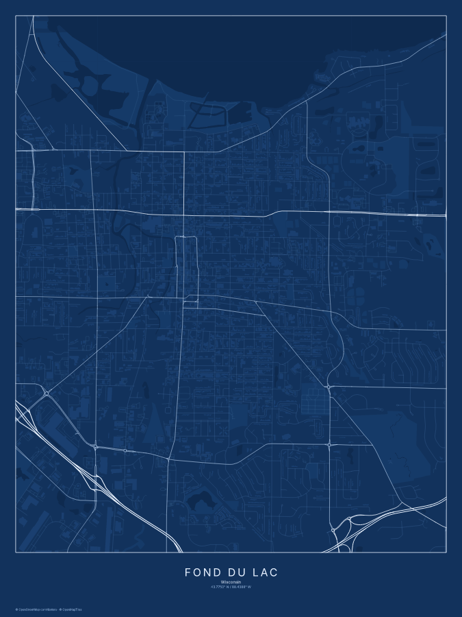 Fond du Lac map poster, blueprint style