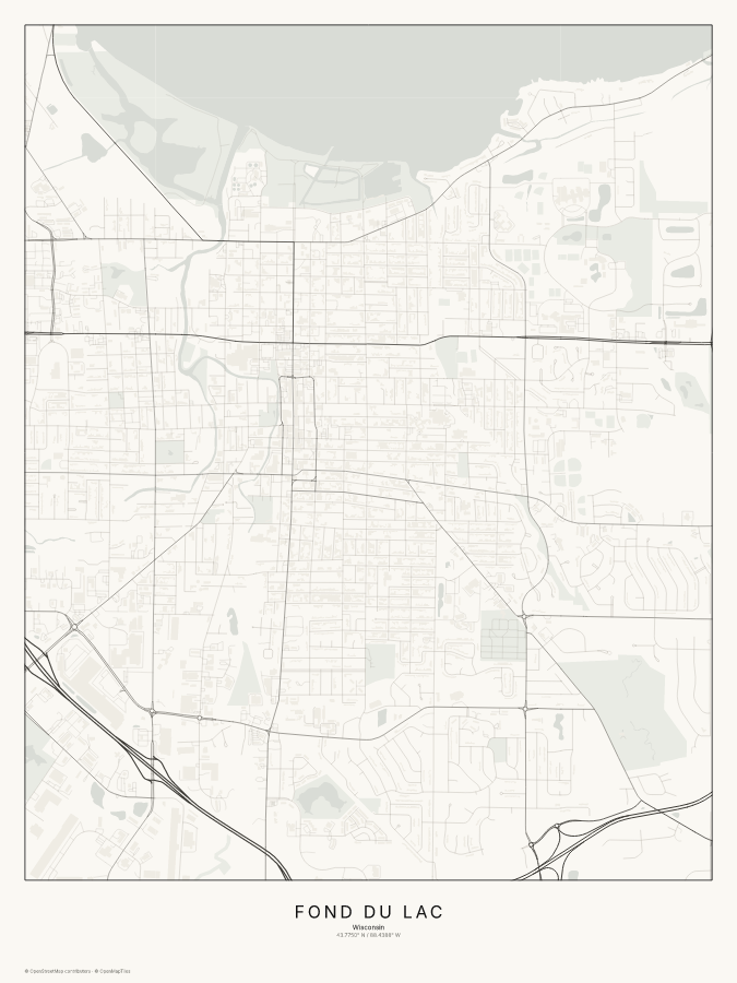 Fond du Lac map poster, classic style