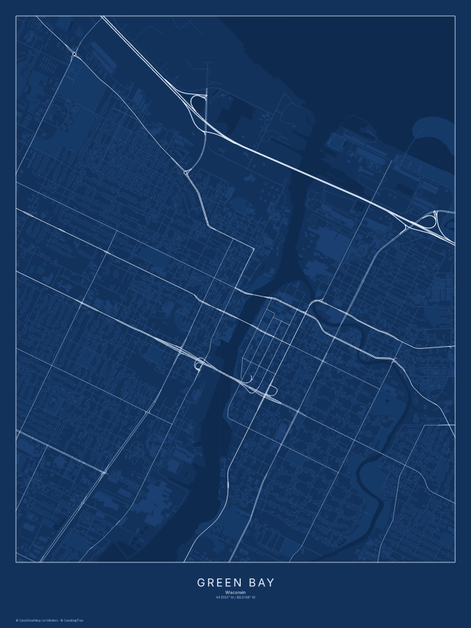 Green Bay map poster, blueprint style