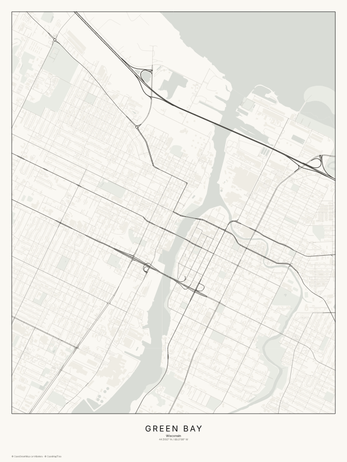 Green Bay map poster, classic style