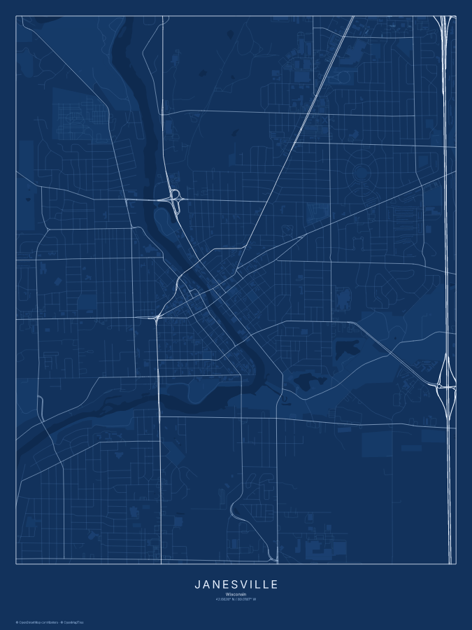 Janesville map poster, blueprint style