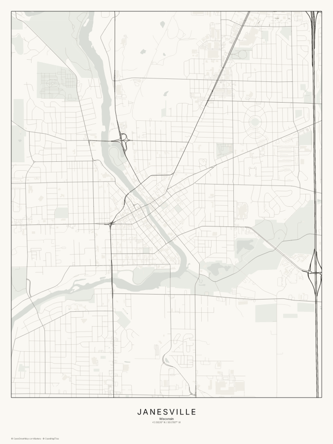 Janesville map poster, classic style