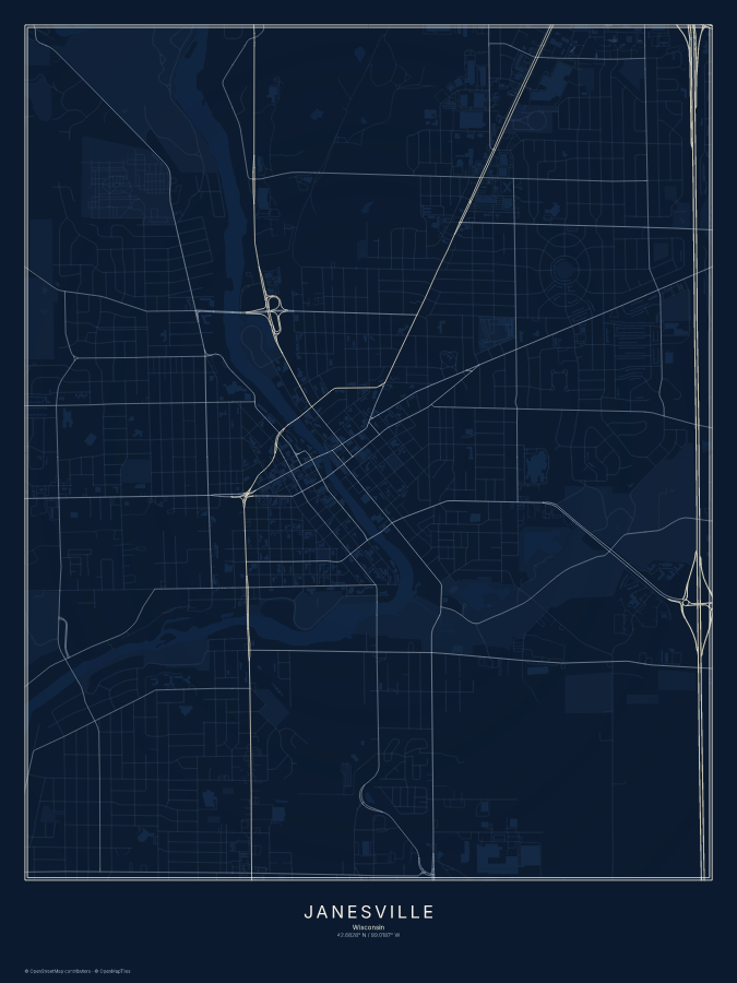 Janesville map poster, midnight style
