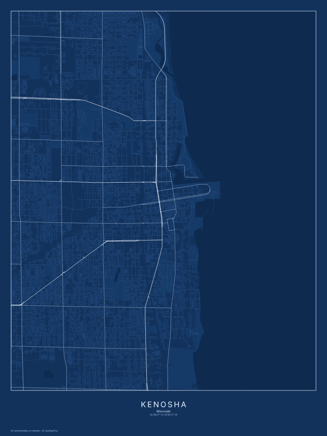 Kenosha map poster, blueprint style