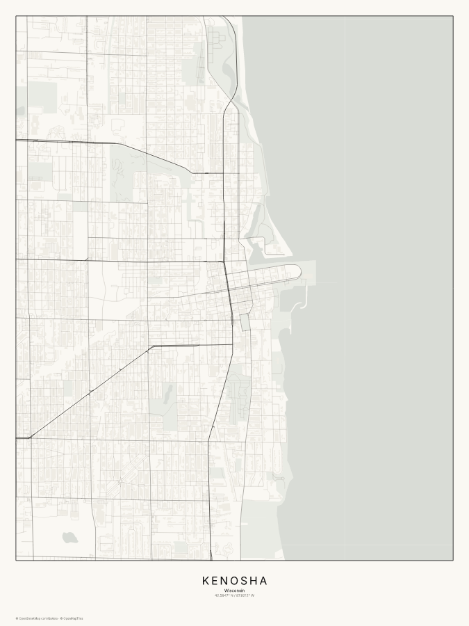 Kenosha map poster, classic style
