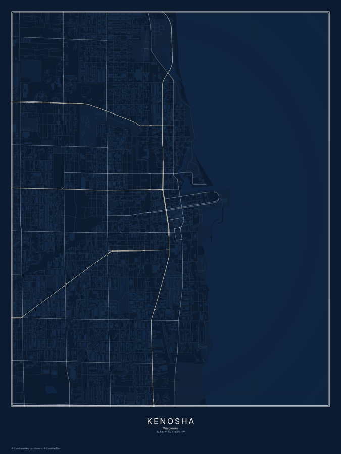Kenosha map poster, midnight style