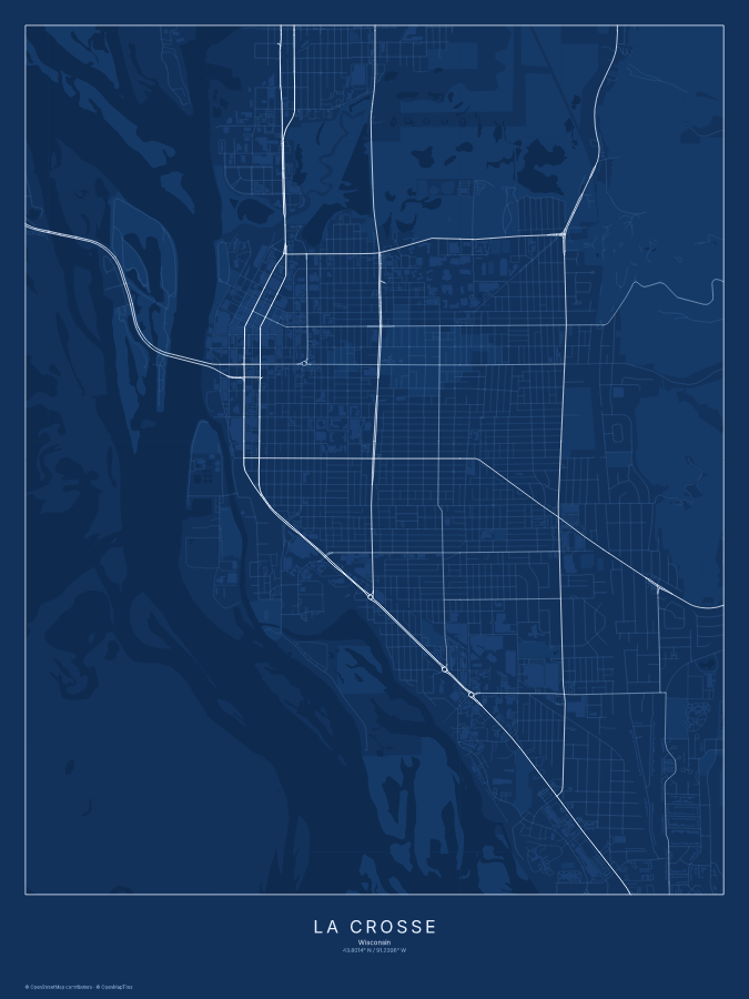 La Crosse map poster, blueprint style