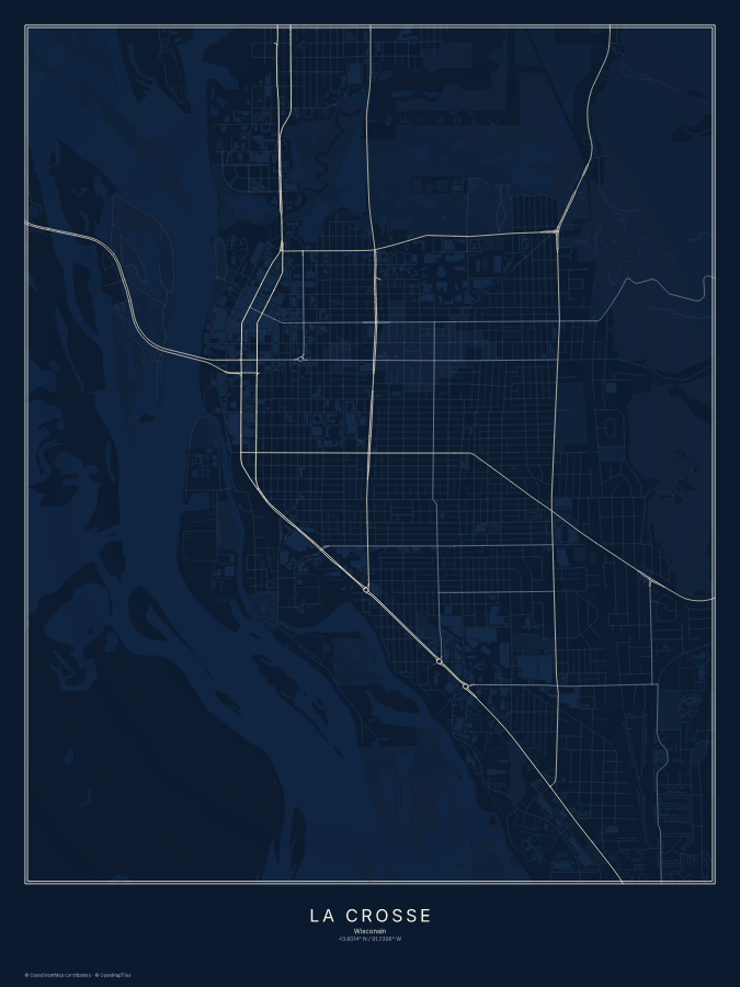 La Crosse map poster, midnight style