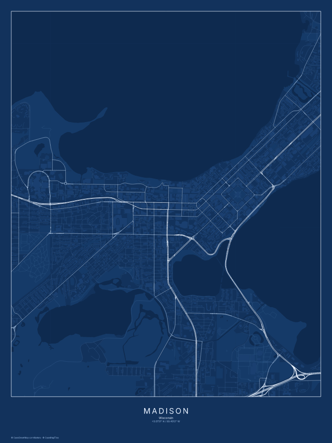 Madison map poster, blueprint style