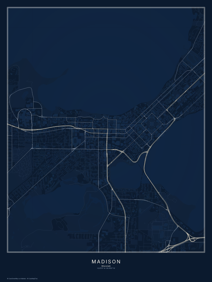 Madison map poster, midnight style