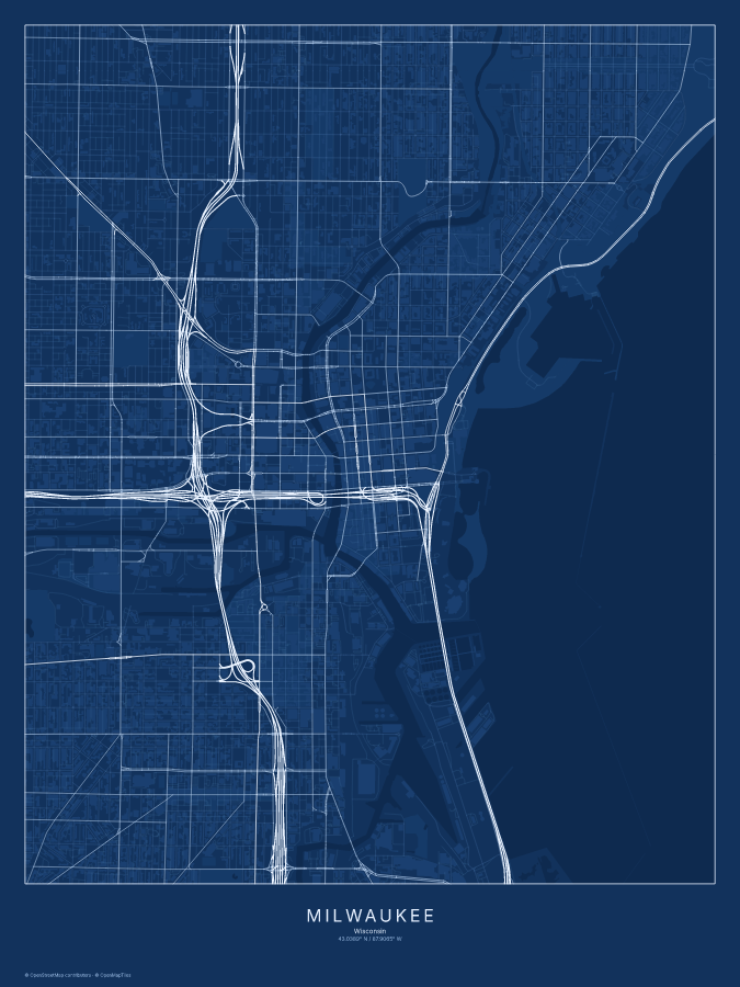 Milwaukee map poster, blueprint style