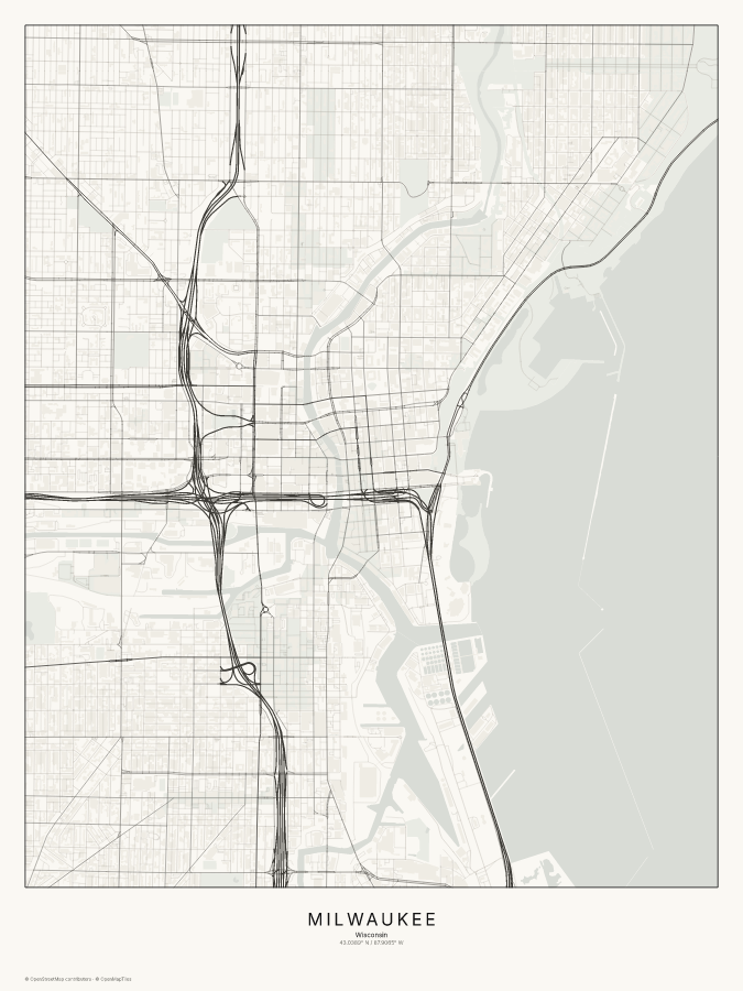 Milwaukee map poster, classic style
