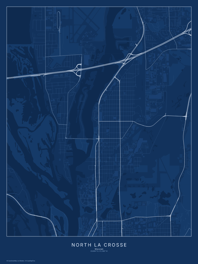 North La Crosse map poster, blueprint style