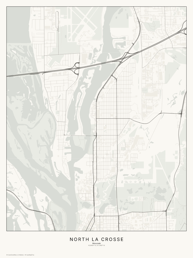 North La Crosse map poster, classic style