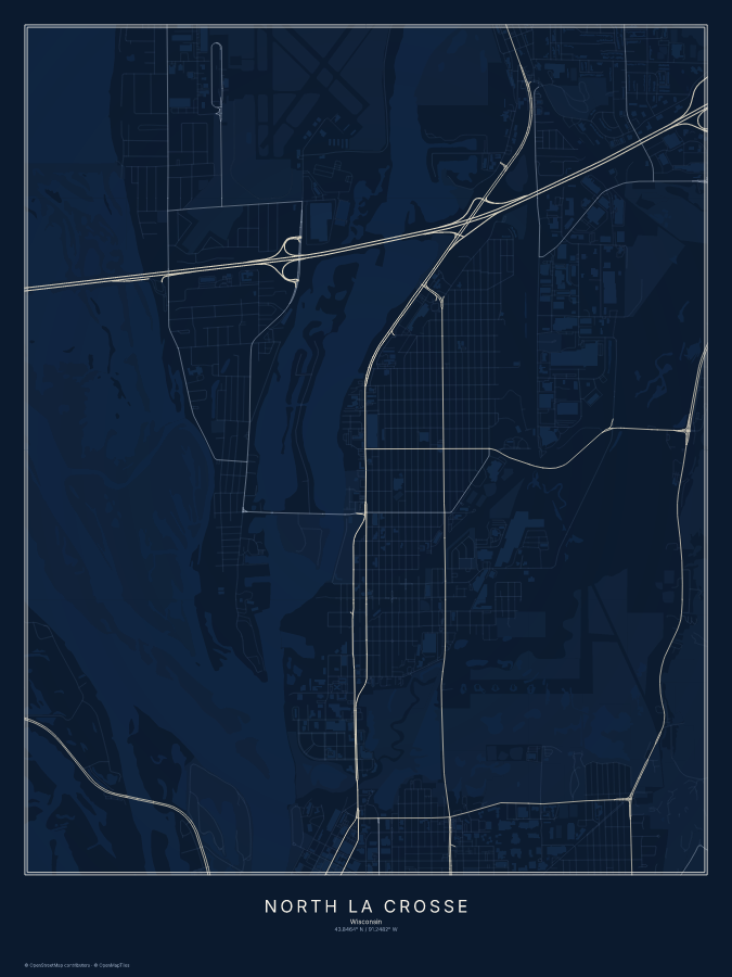 North La Crosse map poster, midnight style