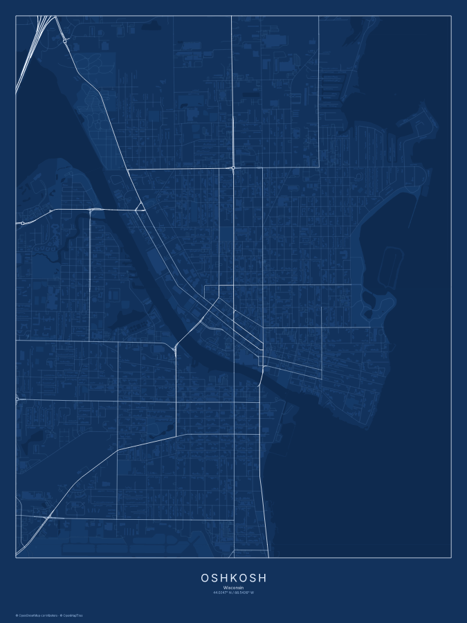 Oshkosh map poster, blueprint style