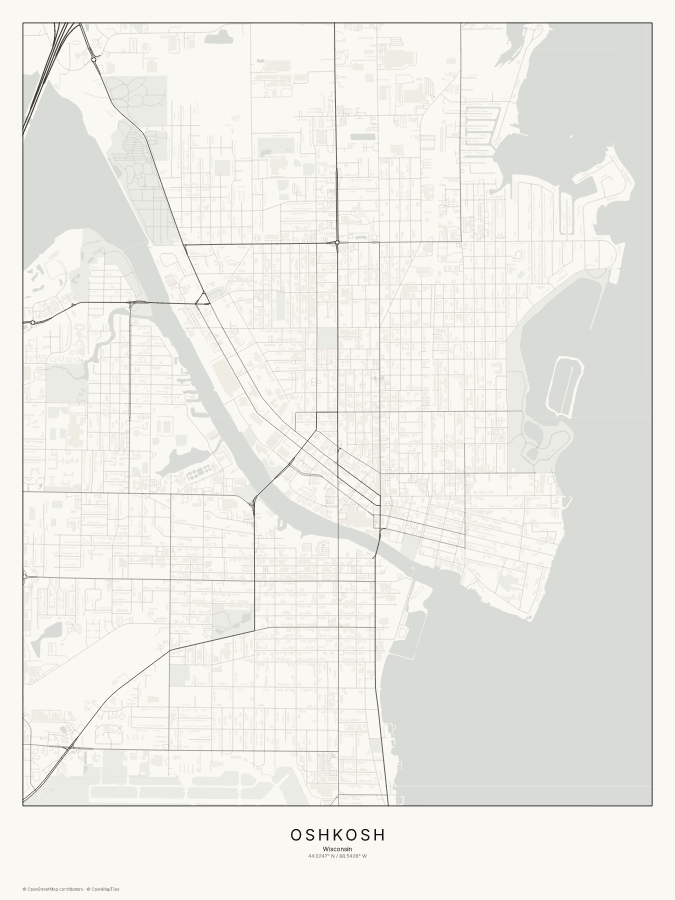 Oshkosh map poster, classic style