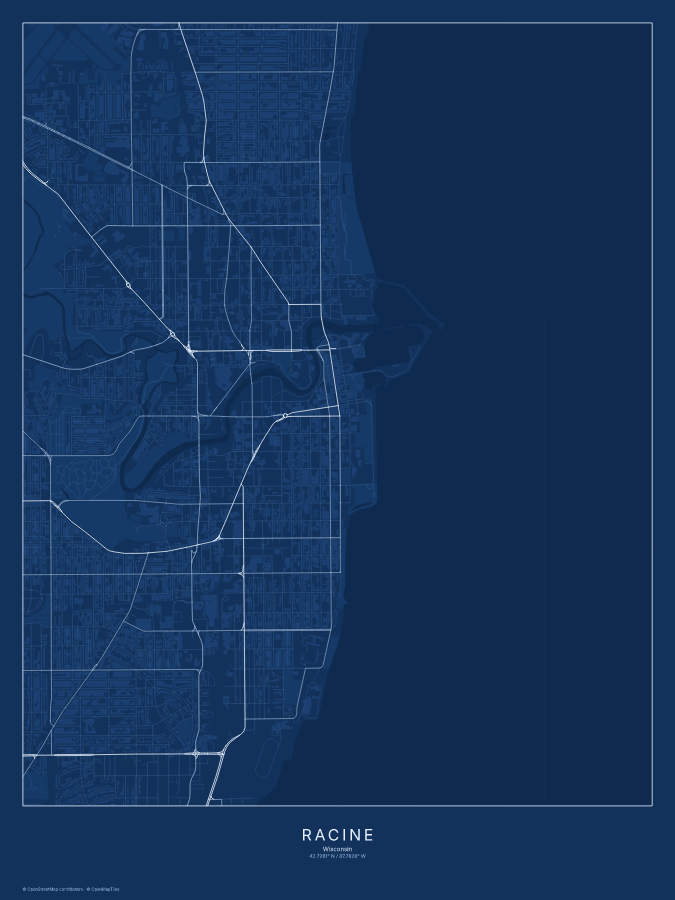 Racine map poster, blueprint style