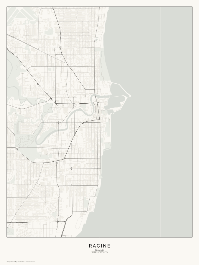 Racine map poster, classic style