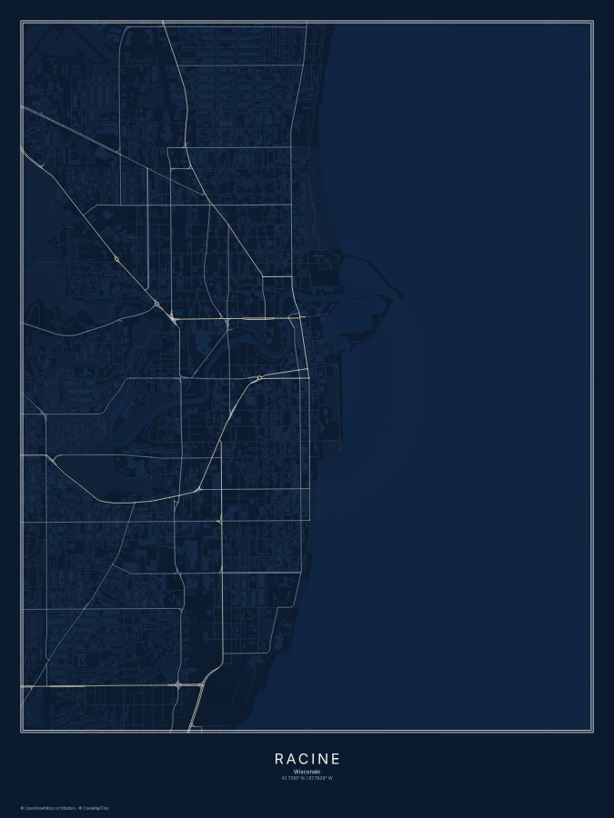 Racine map poster, midnight style
