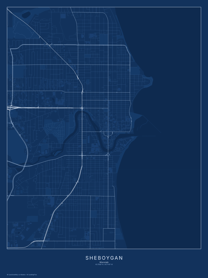 Sheboygan map poster, blueprint style