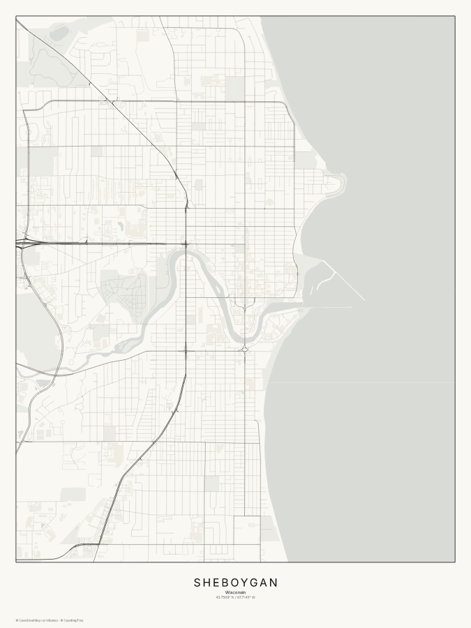 Sheboygan map poster, classic style