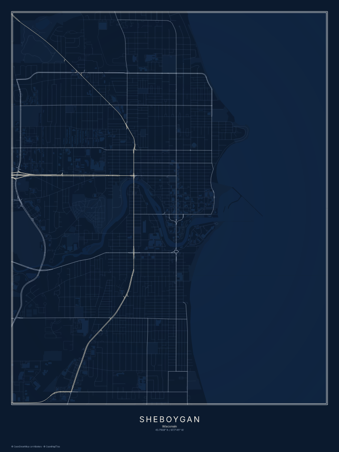 Sheboygan map poster, midnight style