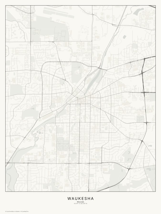 Waukesha map poster, classic style