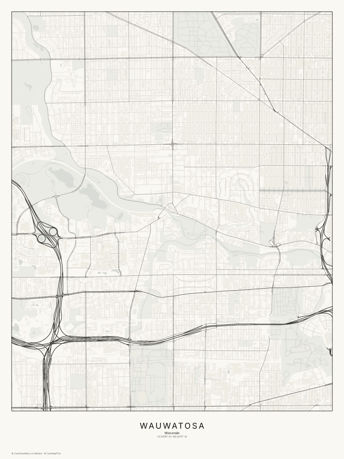 Wauwatosa map poster, classic style