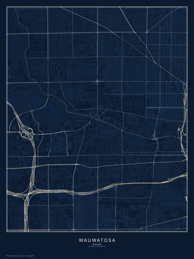Wauwatosa map poster, midnight style