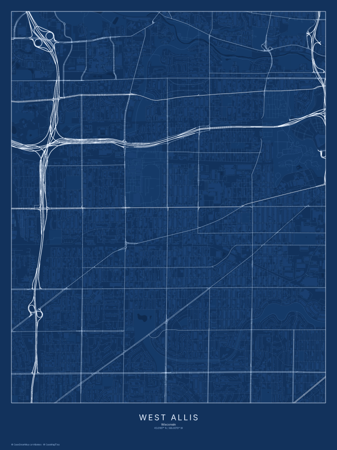 West Allis map poster, blueprint style