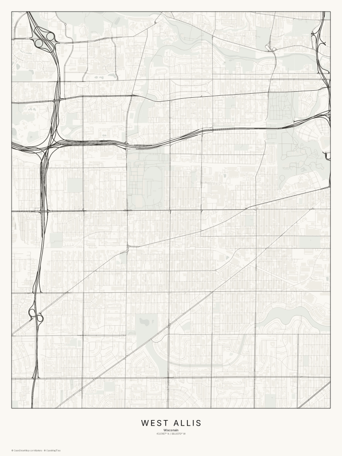 West Allis map poster, classic style