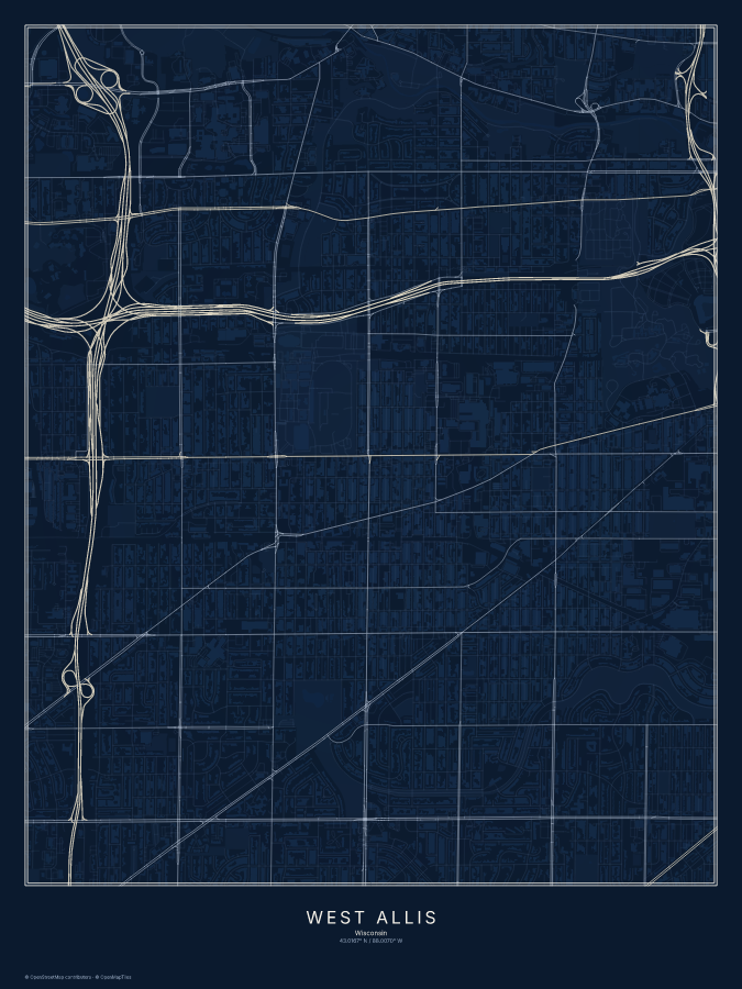 West Allis map poster, midnight style