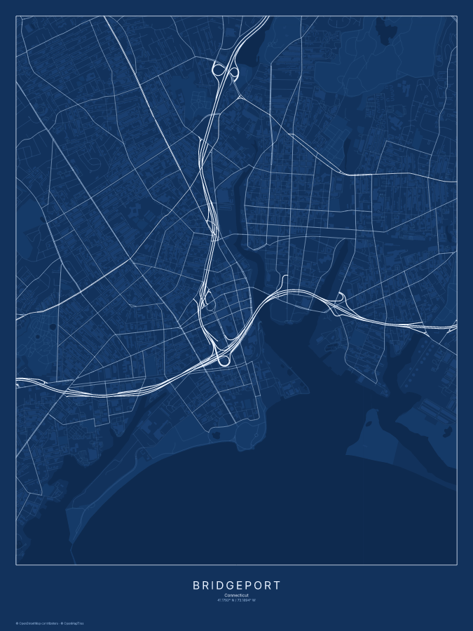 Bridgeport map poster, blueprint style