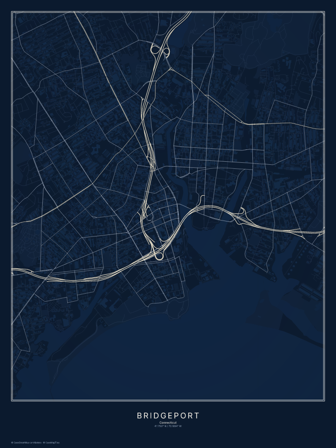 Bridgeport map poster, midnight style
