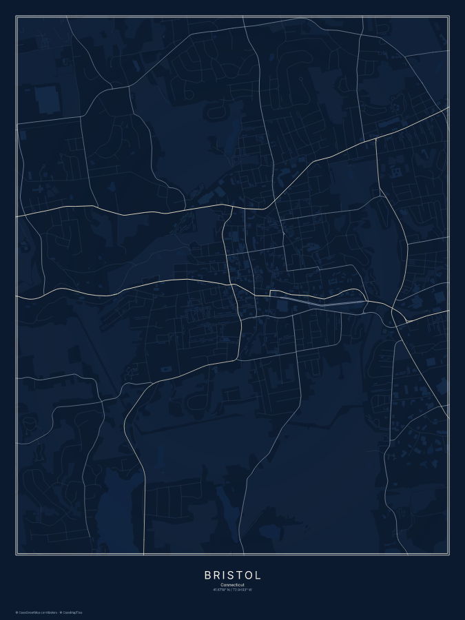 Bristol map poster, midnight style