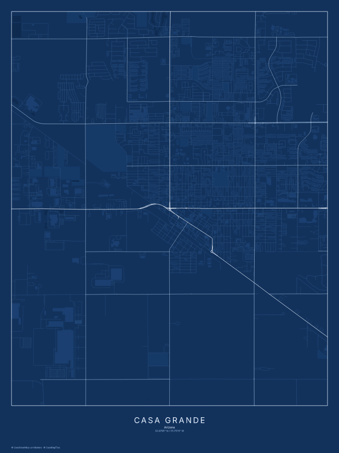 Casa Grande map poster, blueprint style