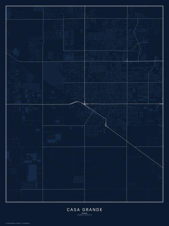 Casa Grande map poster, midnight style