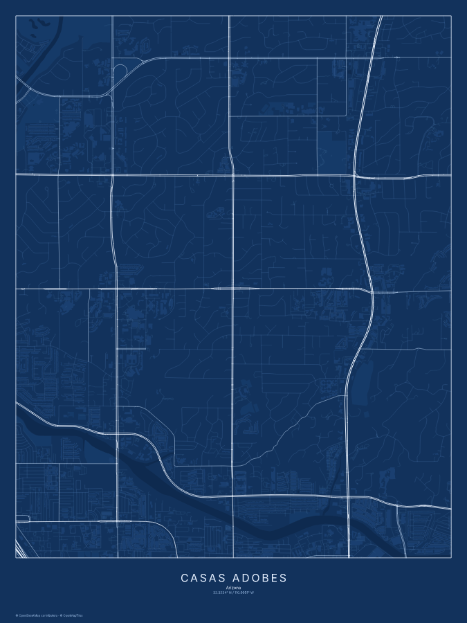 Casas Adobes map poster, blueprint style