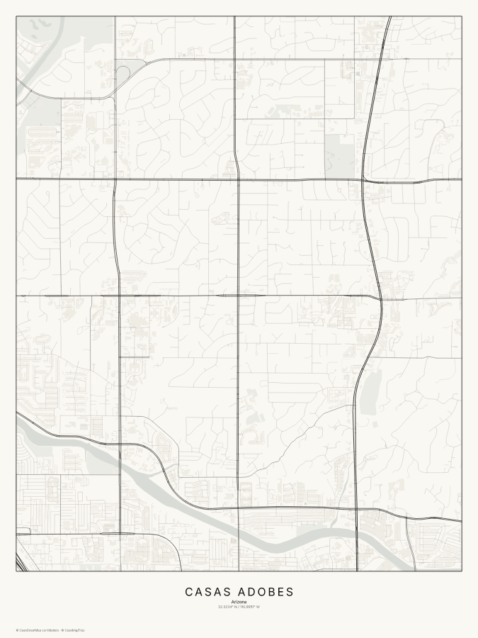 Casas Adobes map poster, classic style