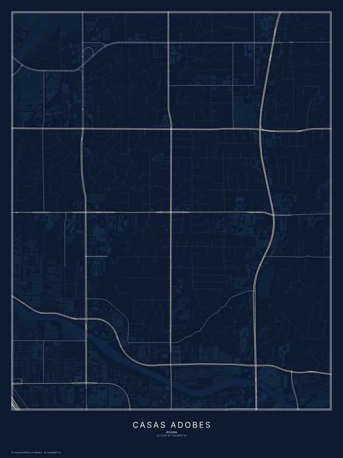 Casas Adobes map poster, midnight style