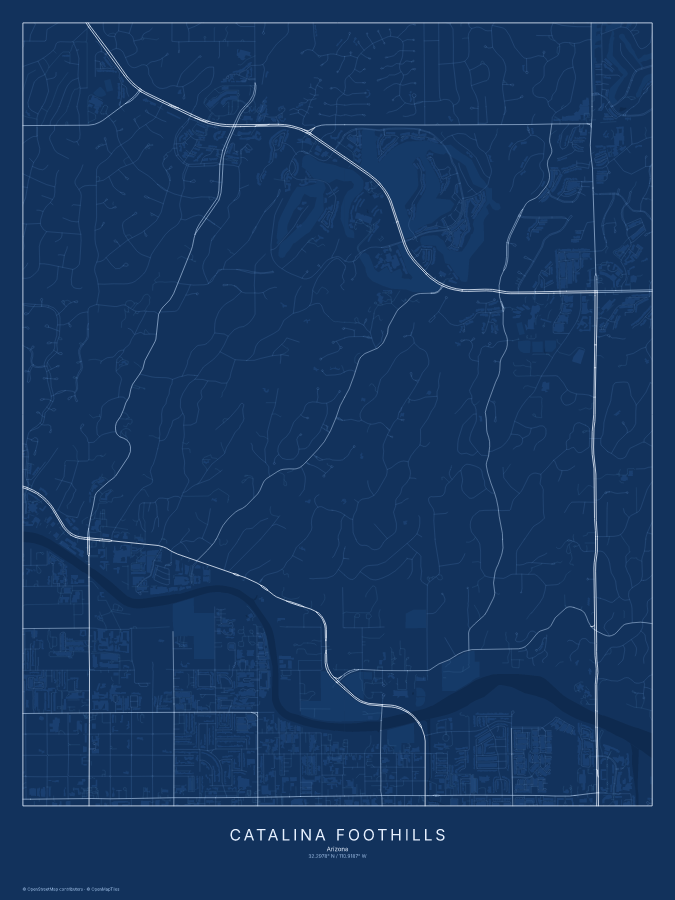 Catalina Foothills map poster, blueprint style
