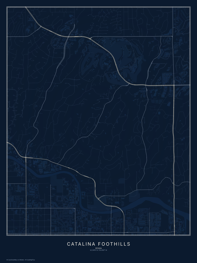 Catalina Foothills map poster, midnight style