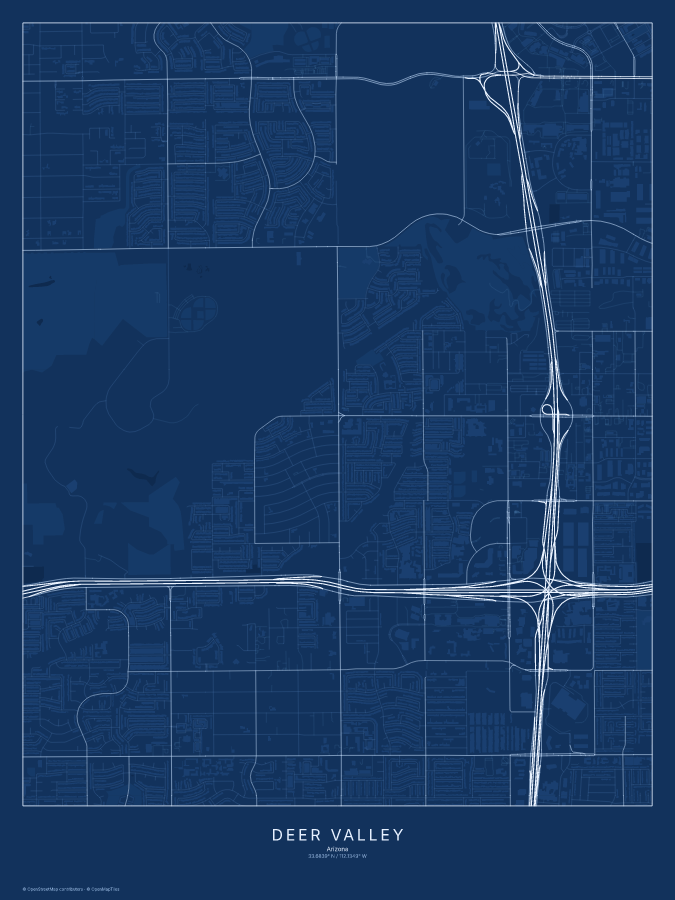 Deer Valley map poster, blueprint style