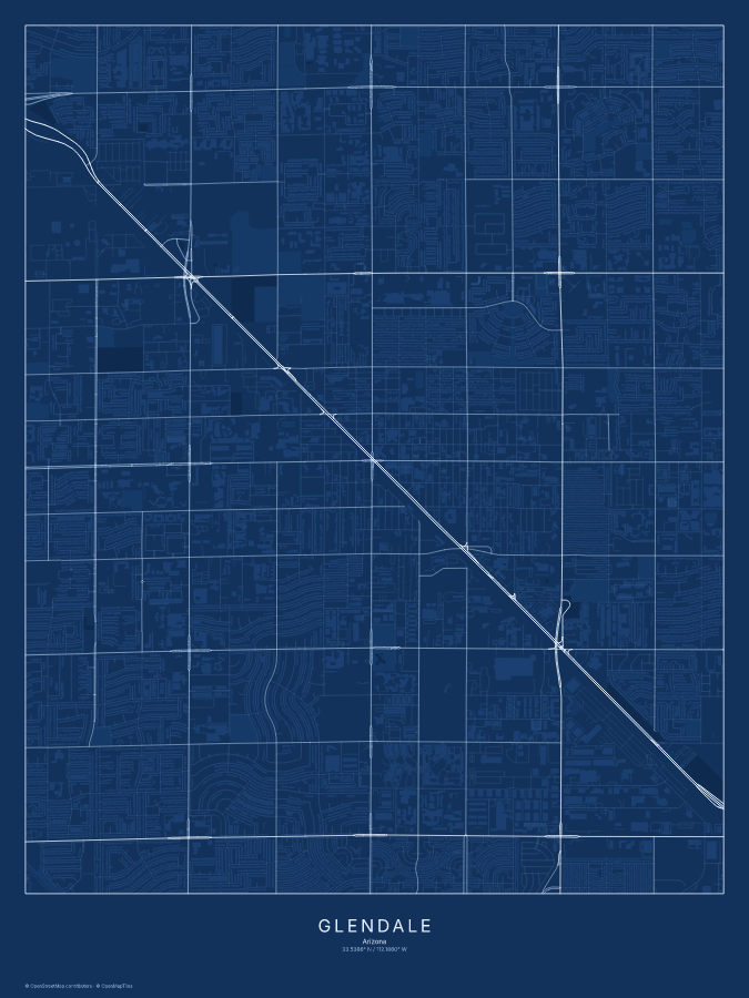 Glendale map poster, blueprint style