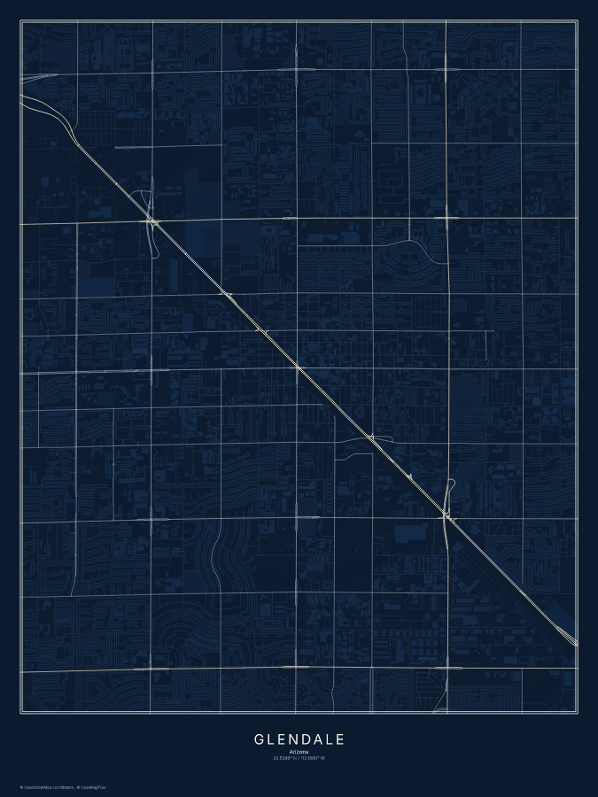 Glendale map poster, midnight style
