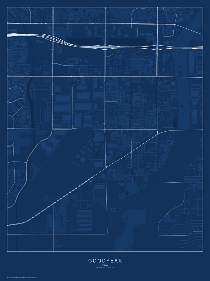 Goodyear map poster, blueprint style